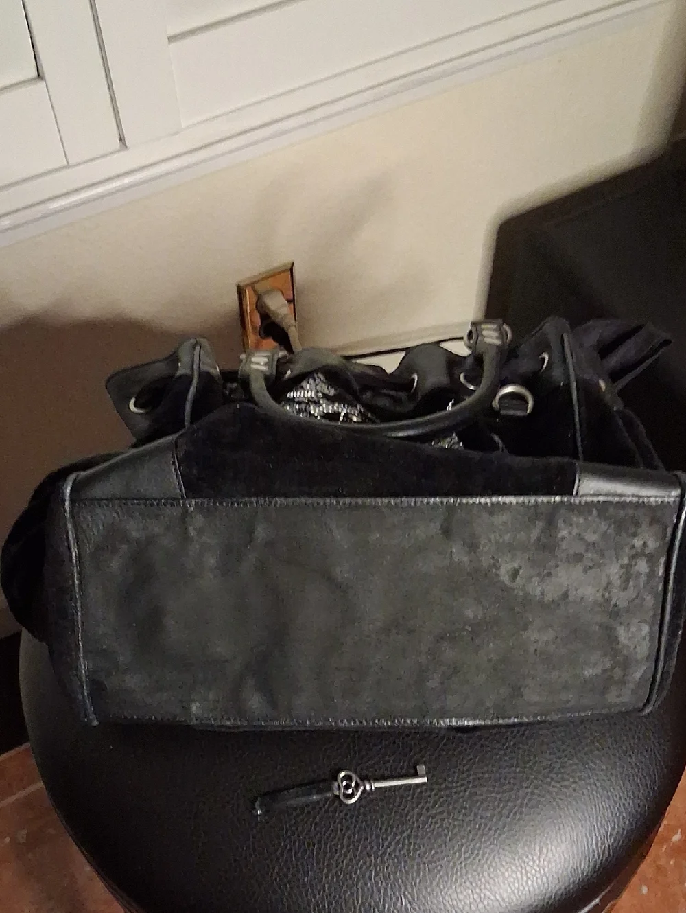 🖤💎Vintage Juicy Couture Black Leather Hobo Handbag W/Clear Gems RARE! Sz M